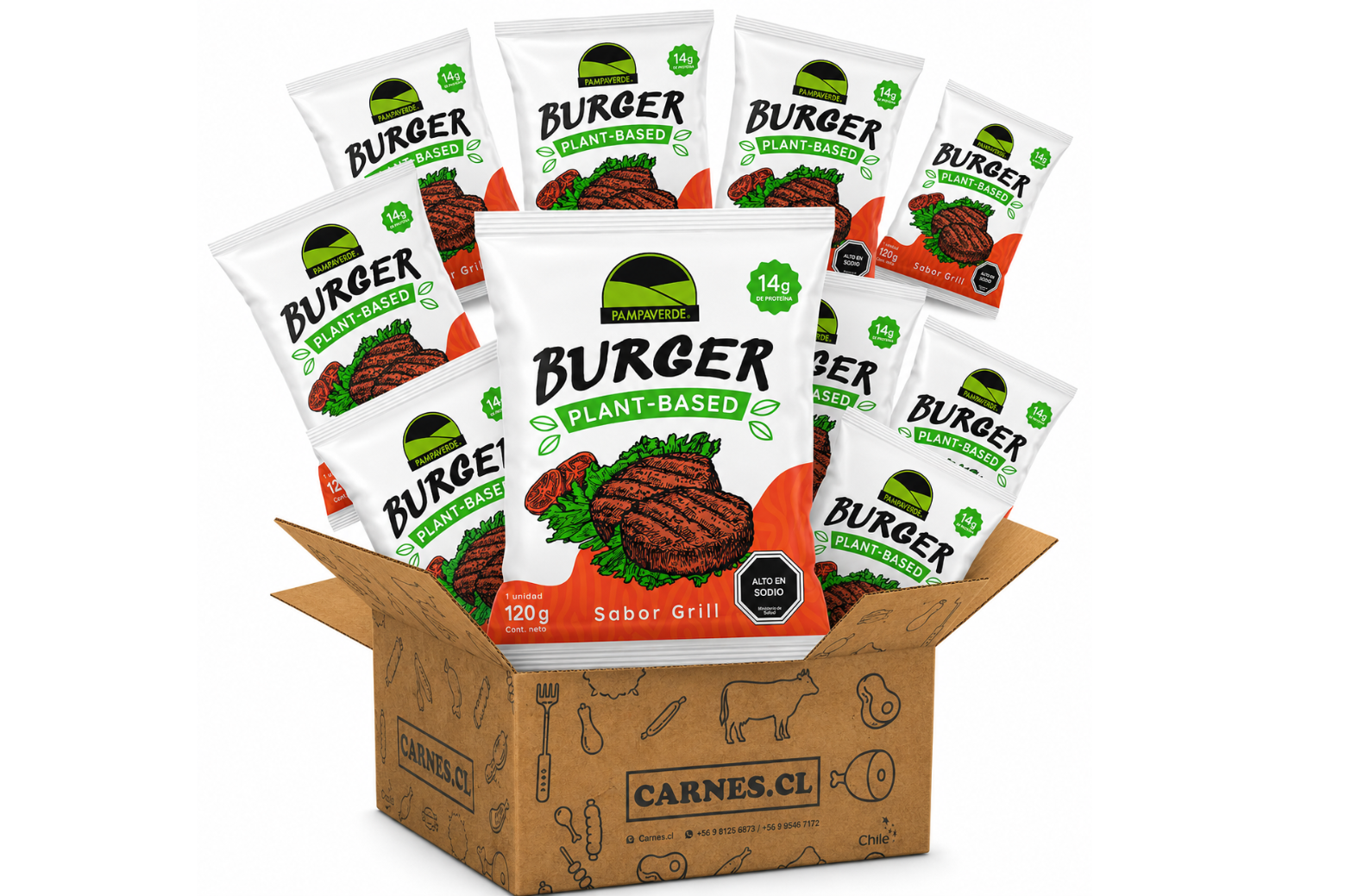 caja de hamburguesas plant base 24 und sabor grill