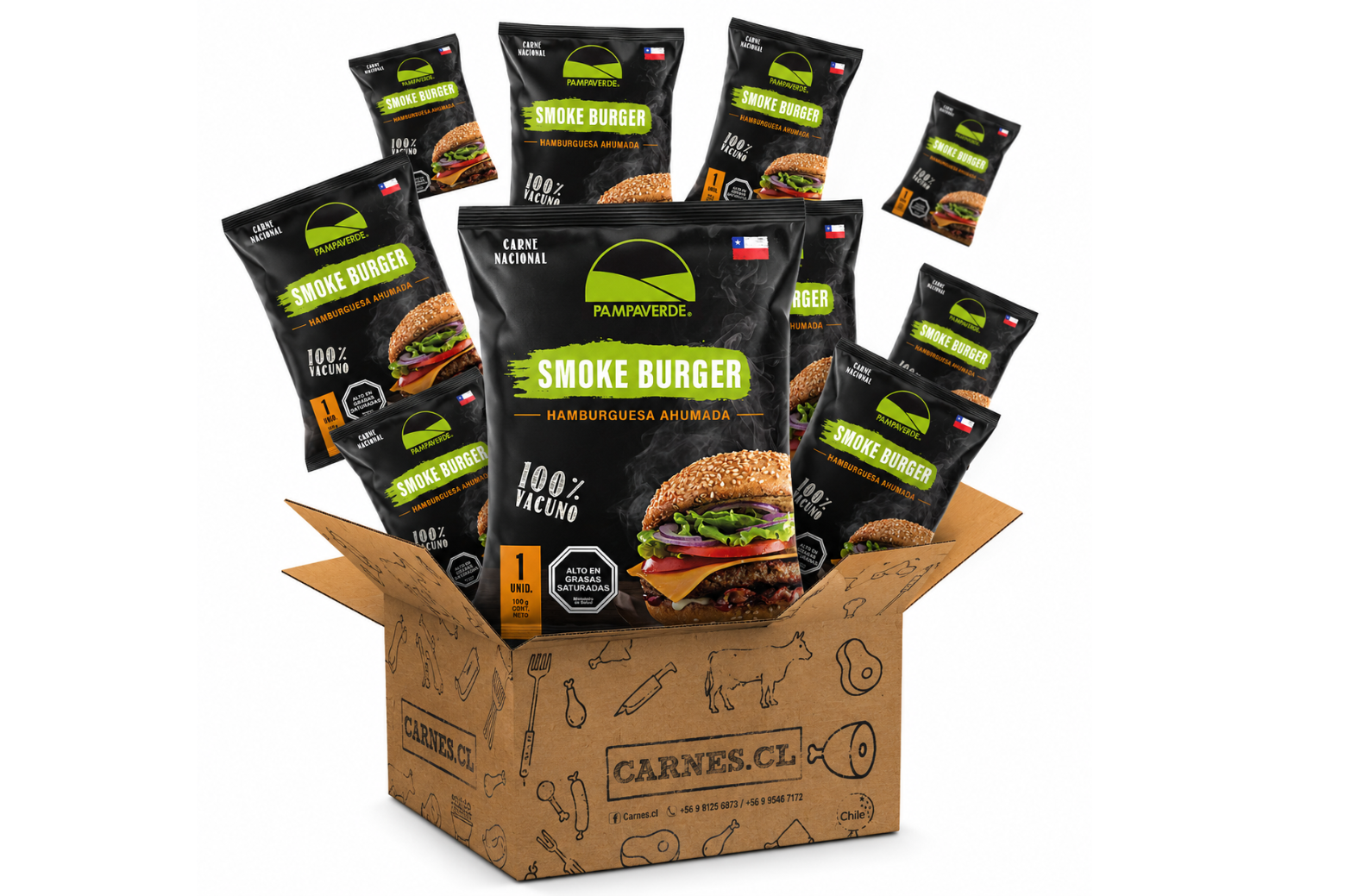 caja de hamburguesa smoke 100g pampaverde