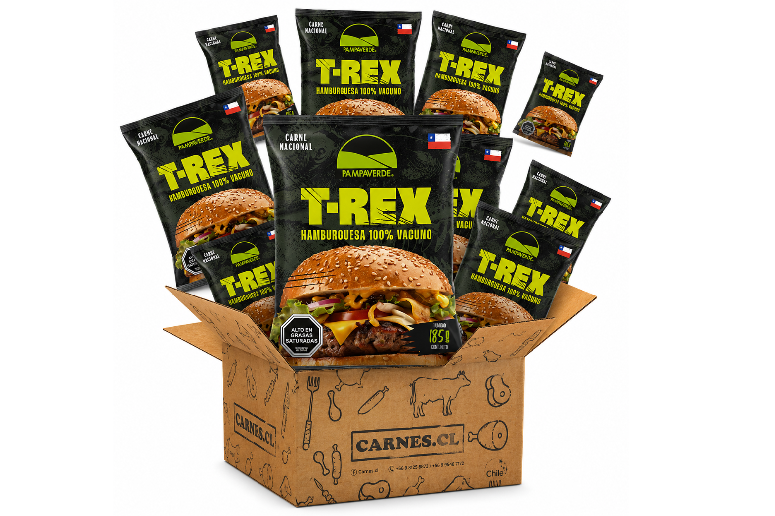 caja de hamburguesa trex 185g pampaverde